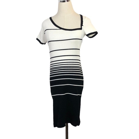 Sandro Paris Dress Black White Stripe Pullover Knit Sheath Small - Picture 1 of 6